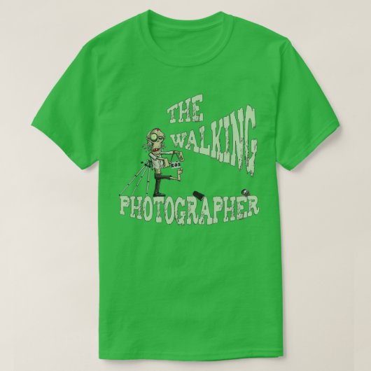 Funny Halloween die Zombie fotograaf aan het lopen T-shirt (Design voorkant)