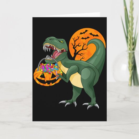 Funny Halloween Dinosaur Pumpkin Y T Rex Boys Kids Kaart (Voorkant)