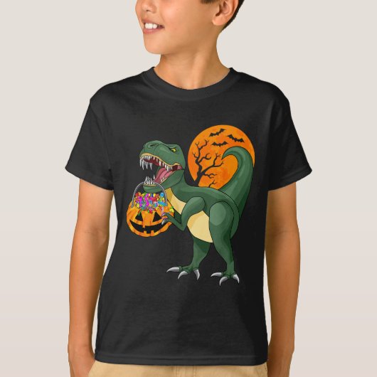 Funny Halloween Dinosaur Pumpkin Y T Rex Boys Kids T-shirt (Voorkant)