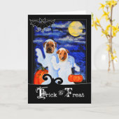 Funny Halloween Dogs in Ghost Costumes Kaart (Gele Bloem)