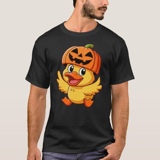 Funny Halloween Duck Pumpkin Cartoon Hat T-shirt (Voorkant)