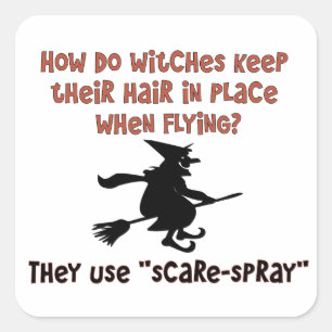 Funny Halloween Flying Witch Joke Vierkante Sticker