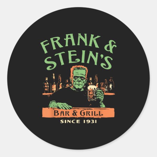 Funny Halloween Frank And Stein's Bar Grill  Ronde Sticker (Voorkant)