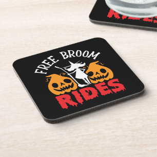 Funny Halloween Free Broom Rides Witch Pumpkins Bier Onderzetter