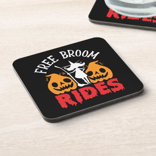 Funny Halloween Free Broom Rides Witch Pumpkins Bier Onderzetter (Linkerzijde)