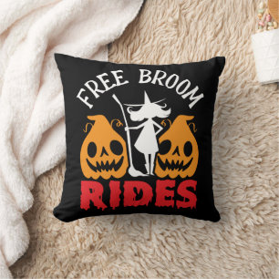 Funny Halloween Free Broom Rides Witch Pumpkins Kussen
