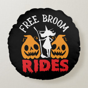 Funny Halloween Free Broom Rides Witch Pumpkins Rond Kussen