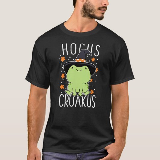 Funny Halloween Frog Cute Hocus Croakus Witch Hat T-shirt (Voorkant)