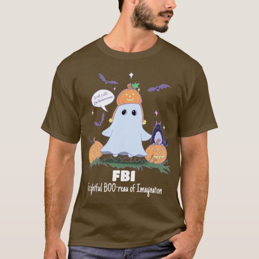 Funny Halloween Ghost FBI Cartoon T-shirt (Voorkant)
