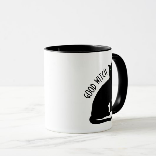 Funny Halloween Good Witch Black Cat Mok (Voorkant rechts)