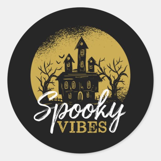 Funny Halloween Haunted House Horror Spooky Vibes Ronde Sticker (Voorkant)