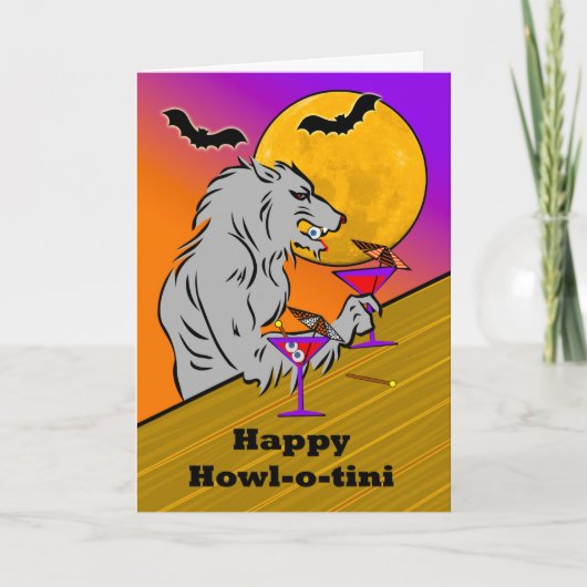 Funny Halloween Howl-o-tini met Wolf Martinis Kaart (Voorkant)