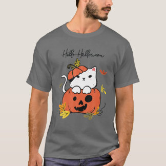 Funny Halloween Jack-O-Lantern Pumpkin Cat Full Mo T-shirt
