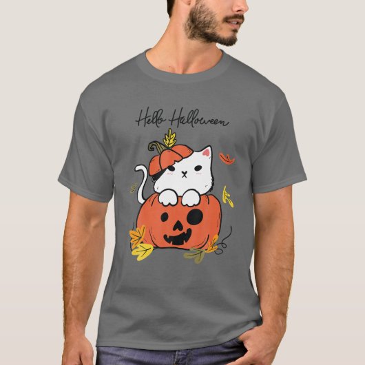 Funny Halloween Jack-O-Lantern Pumpkin Cat Full Mo T-shirt (Voorkant)