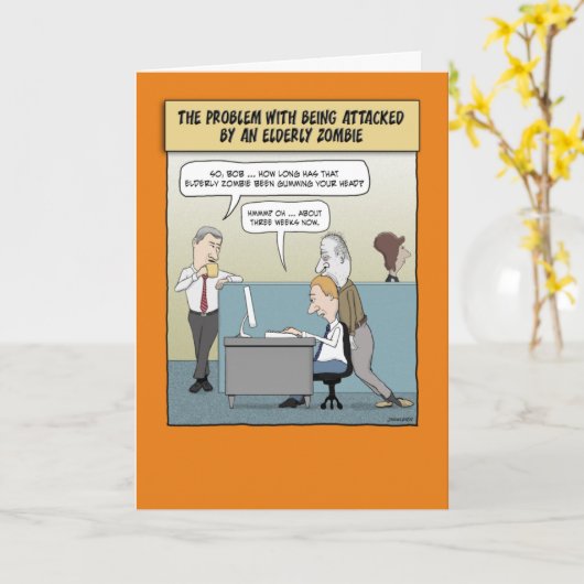 Funny Halloween-kaart: Ouderen Zombie Kaart (Gele Bloem)