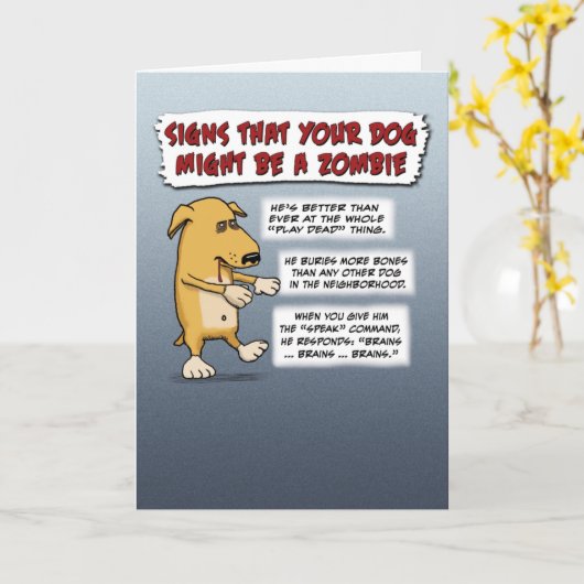 Funny Halloween-kaart: Zombie Dog Kaart (Gele Bloem)