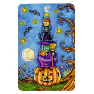 Funny Halloween Magnet met pompoen, heks Cat Owl Magneet