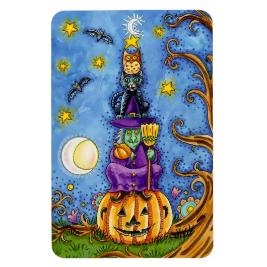 Funny Halloween Magnet met pompoen, heks Cat Owl Magneet (Verticaal)