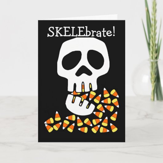 Funny Halloween met skelet en schedel eten Kaart (Voorkant)