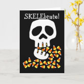 Funny Halloween met skelet en schedel eten Kaart (Gele Bloem)
