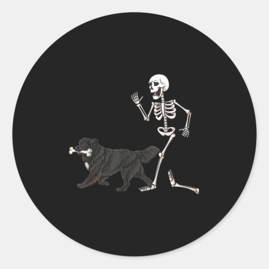 Funny Halloween Newfoundland And Skeleton  Ronde Sticker (Voorkant)