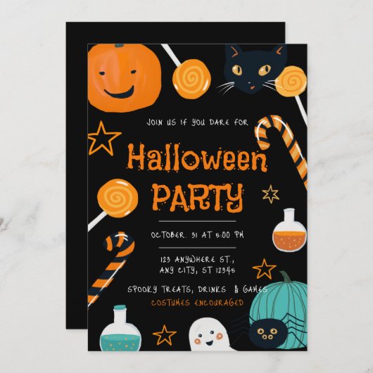 Funny Halloween Party Invitation Kaart (Voorkant / Achterkant)