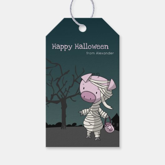 Funny Halloween Pig Mummy Kinderen Cadeaulabel (Voorkant)
