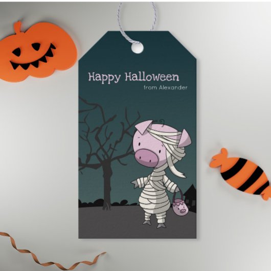 Funny Halloween Pig Mummy Kinderen Cadeaulabel