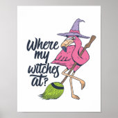 Funny Halloween Pink Flamingo, waar mijn heksen op Poster (Voorkant)