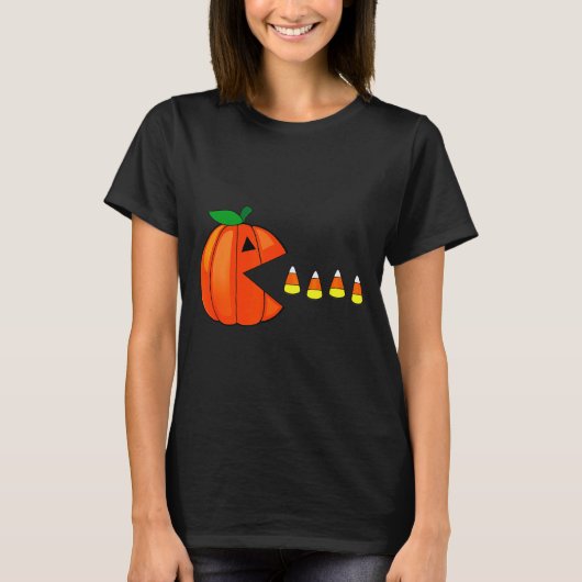 Funny Halloween Pumpkin Eating Candy Corn  T-shirt (Voorkant)