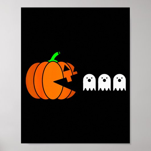 Funny Halloween Pumpkin Eating Ghost, Gamer Men Wo Poster (Voorkant)