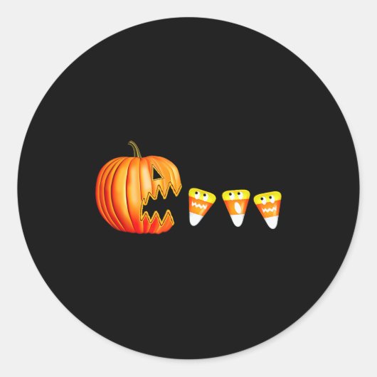 Funny Halloween Pumpkin Jack O Lantern Eating Cand Ronde Sticker (Voorkant)