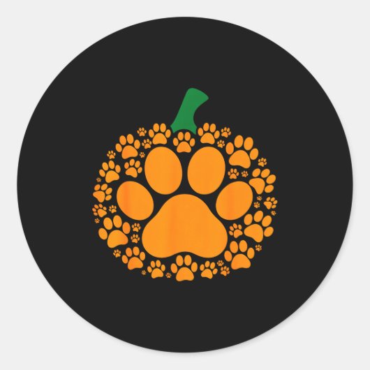 Funny Halloween Pumpkin Paw Print Dog Lover Cat  Ronde Sticker (Voorkant)