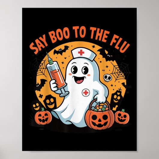 Funny Halloween Quote Say Boo To The Flu Cool Vacc Poster (Voorkant)