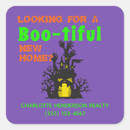 Funny Halloween Real Estate Haunted House Vierkante Sticker
