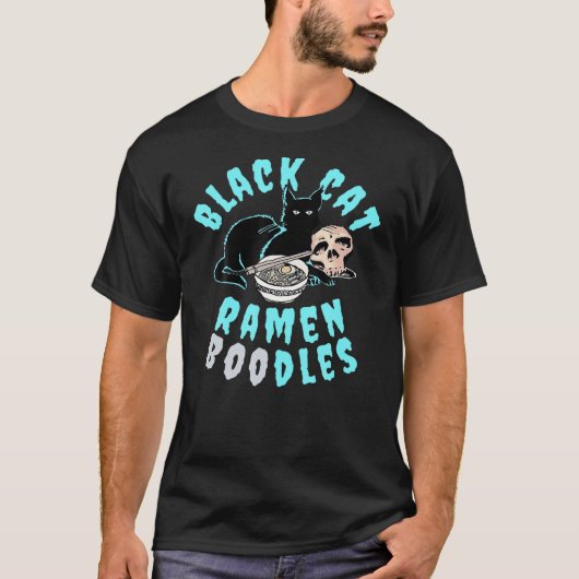 Funny Halloween S Black Cat Ramen Boodles T-shirt (Voorkant)