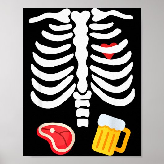 Funny Halloween Skeleton Beer & Steak Costume Poster (Voorkant)