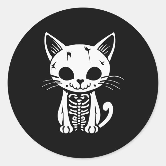 Funny Halloween Skeleton Cat Kitty Costume Skull C Ronde Sticker (Voorkant)