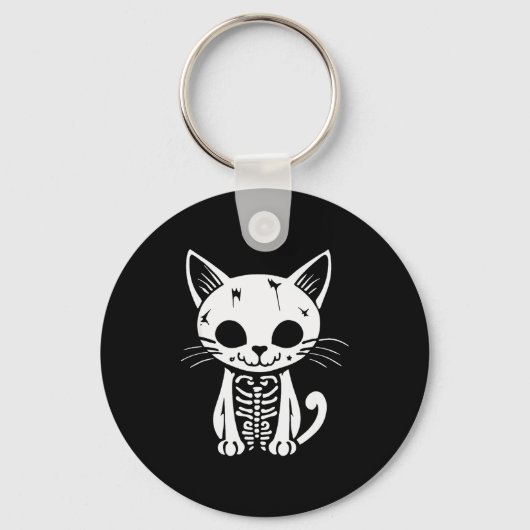 Funny Halloween Skeleton Cat Kitty Costume Skull C Sleutelhanger (Voorkant)