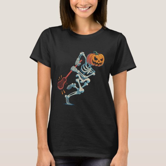 Funny Halloween Skeleton Pumpkin Lacrosse Spooky H T-shirt (Voorkant)