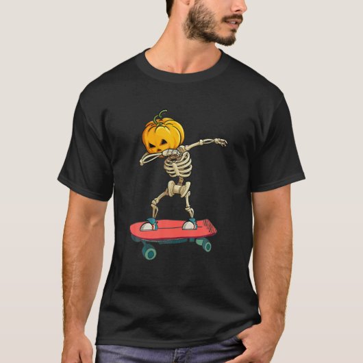 Funny Halloween Skeleton Skateboard Dabbing Schaat T-shirt (Voorkant)