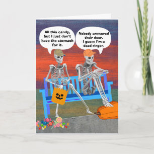Funny Halloween Skeletten op Bench Kaart