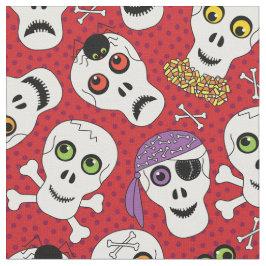 Funny Halloween Skulls op Red Pattern Stof
