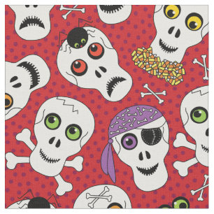 Funny Halloween Skulls op Red Pattern Stof