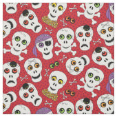 Funny Halloween Skulls op Red Pattern Stof (Swatch)