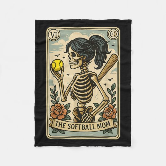 Funny Halloween Softball Mama Mom Skeleton Tarot C Fleece Deken (Voorkant)