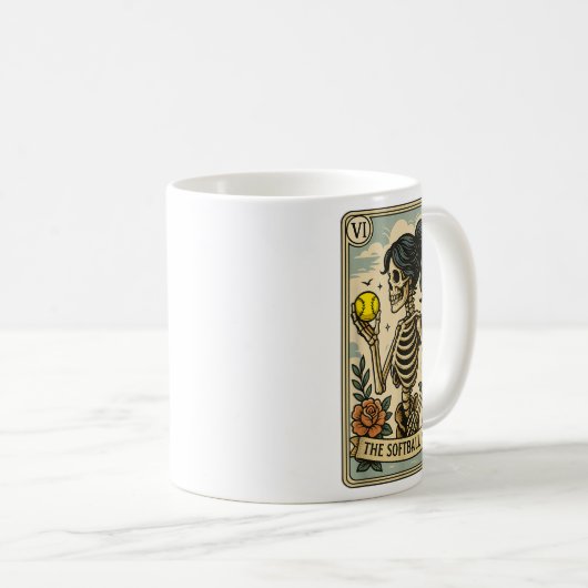 Funny Halloween Softball Mama Mom Skeleton Tarot C Koffiemok (Voorkant rechts)
