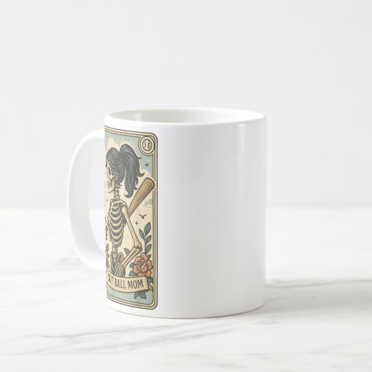 Funny Halloween Softball Mama Mom Skeleton Tarot C Koffiemok (Voorkant links)