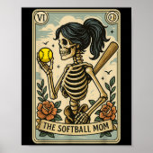 Funny Halloween Softball Mama Mom Skeleton Tarot C Poster (Voorkant)