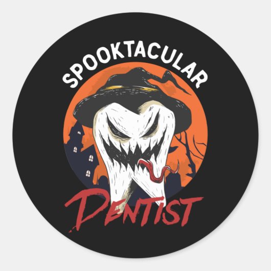 Funny Halloween Spooktacular Dentist Witch Tooth Ronde Sticker (Voorkant)